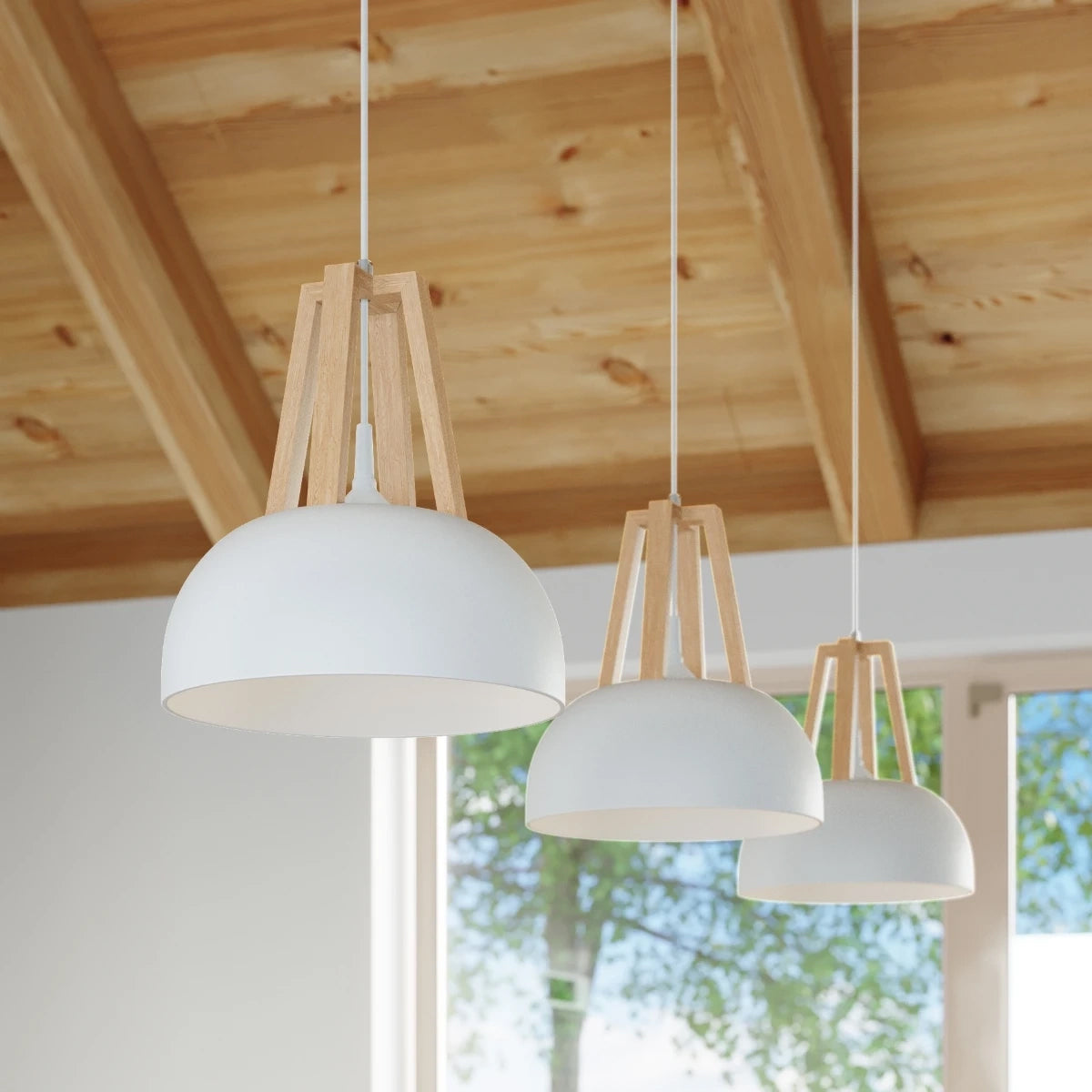 Steel Pendant Light With Casco Black Wooden Lamp - Peach Puff