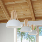 Steel Pendant Light With Casco Black Wooden Lamp - Peach Puff