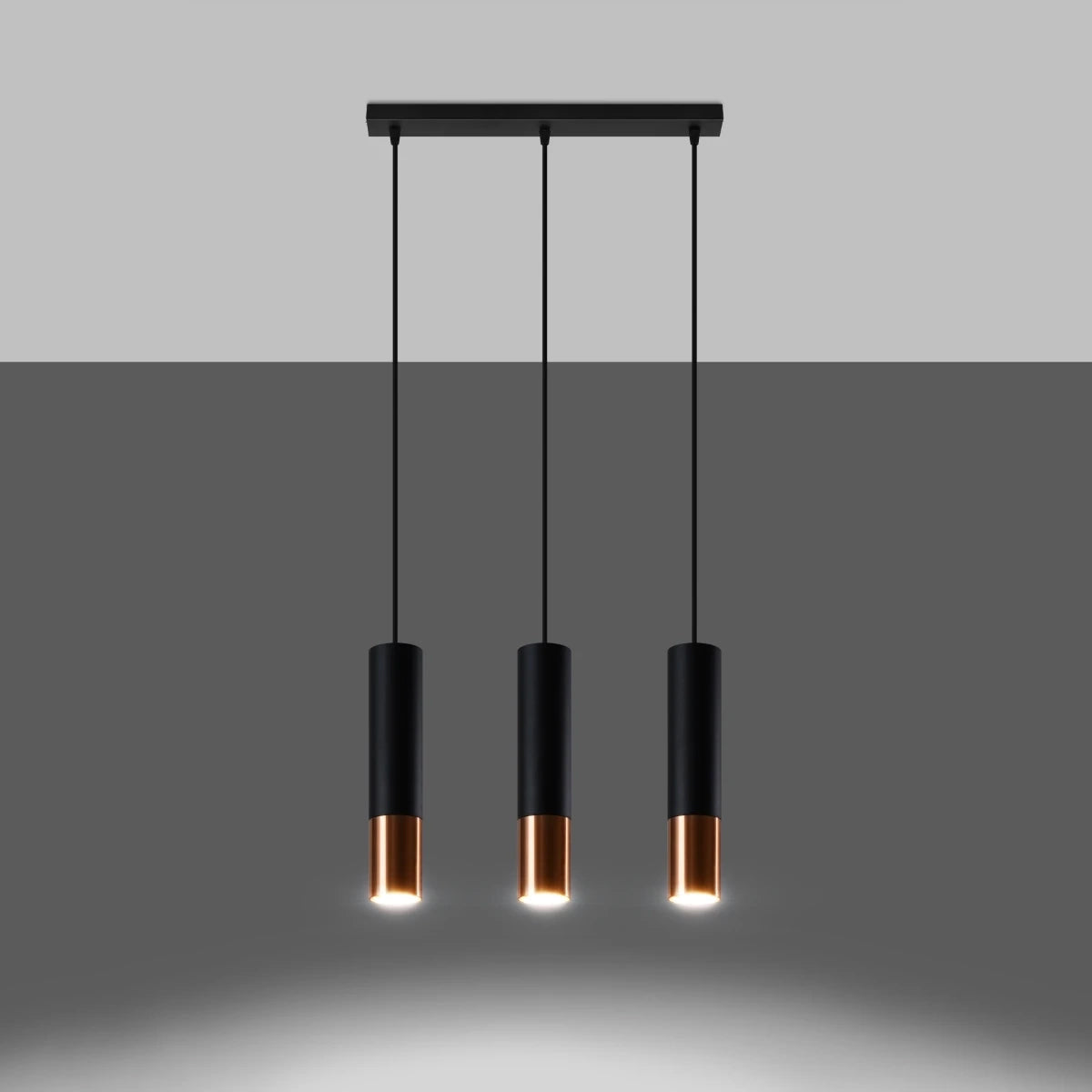 Steel Pendant Light With Loopez 3L Lamp in Black - Ocean Green