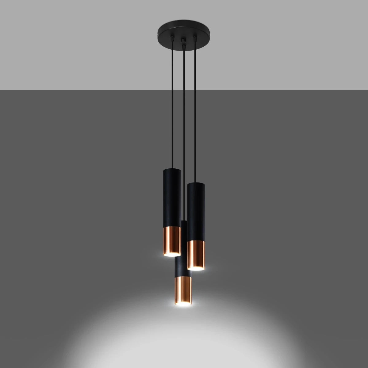 Steel Pendant Light With Loopez 3P Lamp in Black - Ocean Green