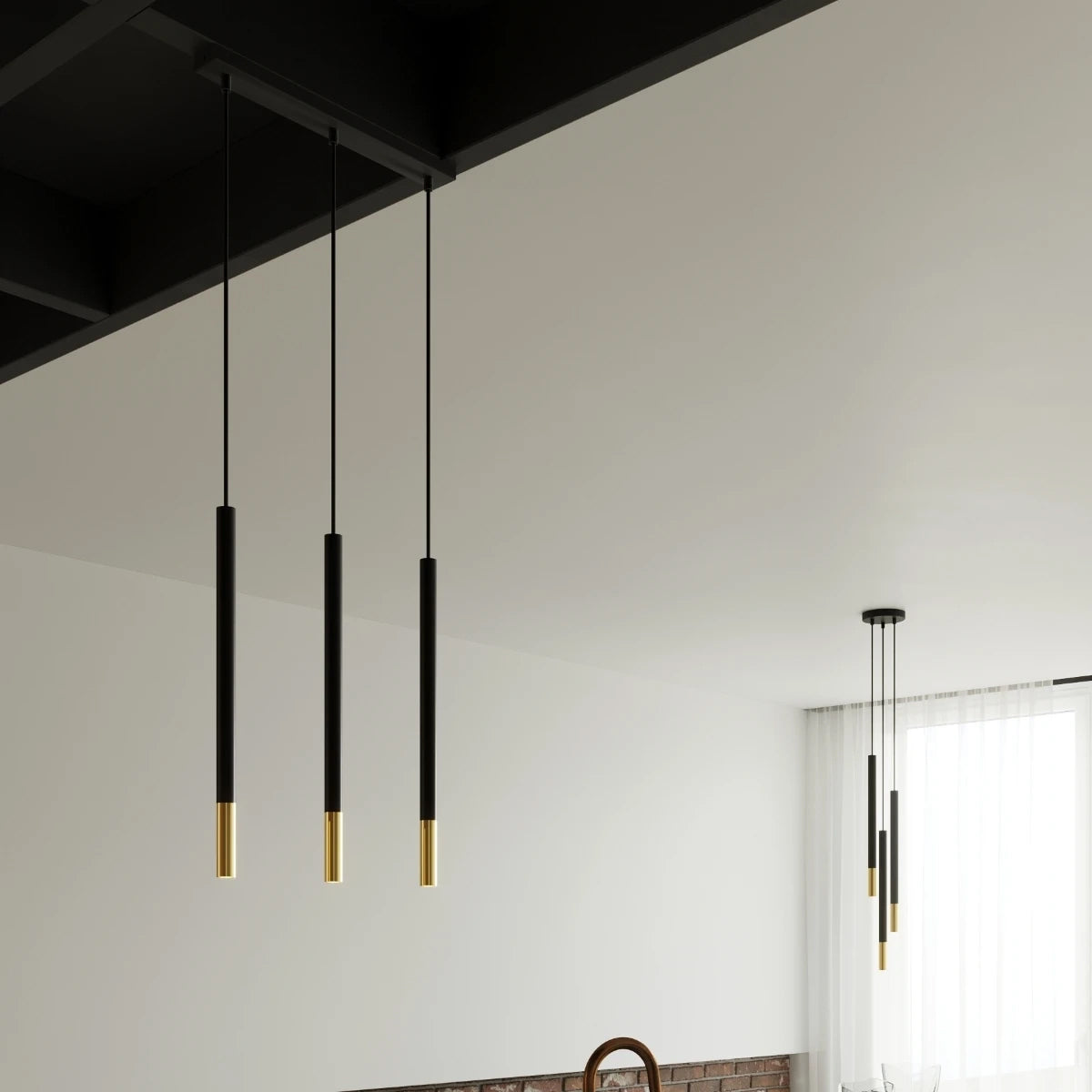 Steel Pendant Light With Mozaica 3L Lamp in Black - Ocean Green