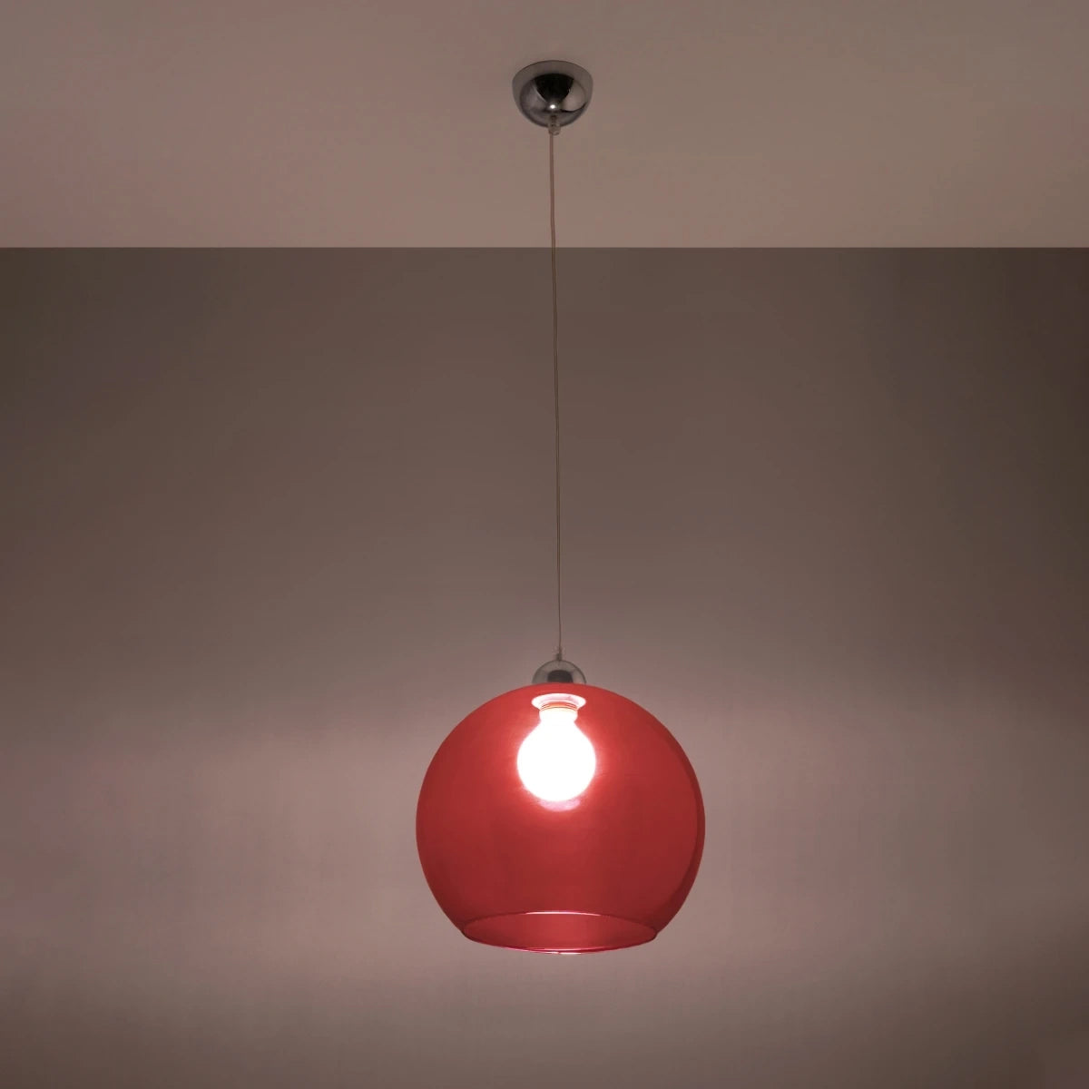 Steel Pendant Light With Red Glass Ball Globe Lamp - French Sky