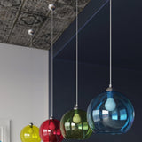 Steel Pendant Light With Red Glass Ball Globe Lamp - French Sky
