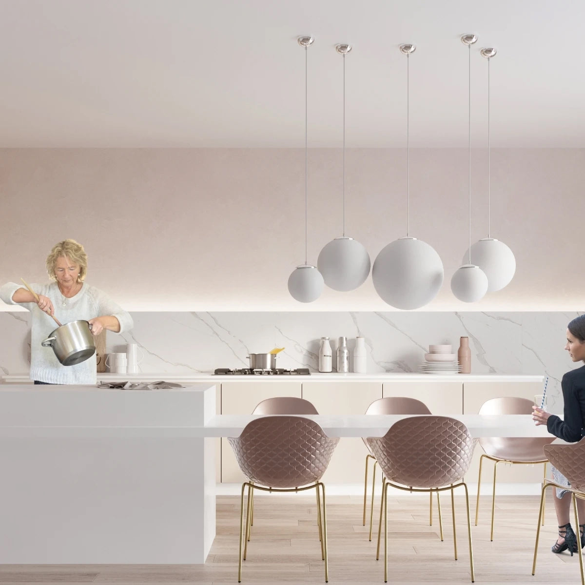 Steel Pendant Light With White Ugo 30 Glass Globe Lamp - French Sky