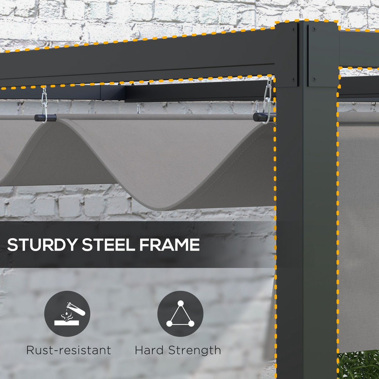 Steel Pergola With Retractable Canopy 397cm Width x 297cm Depth - Velmora