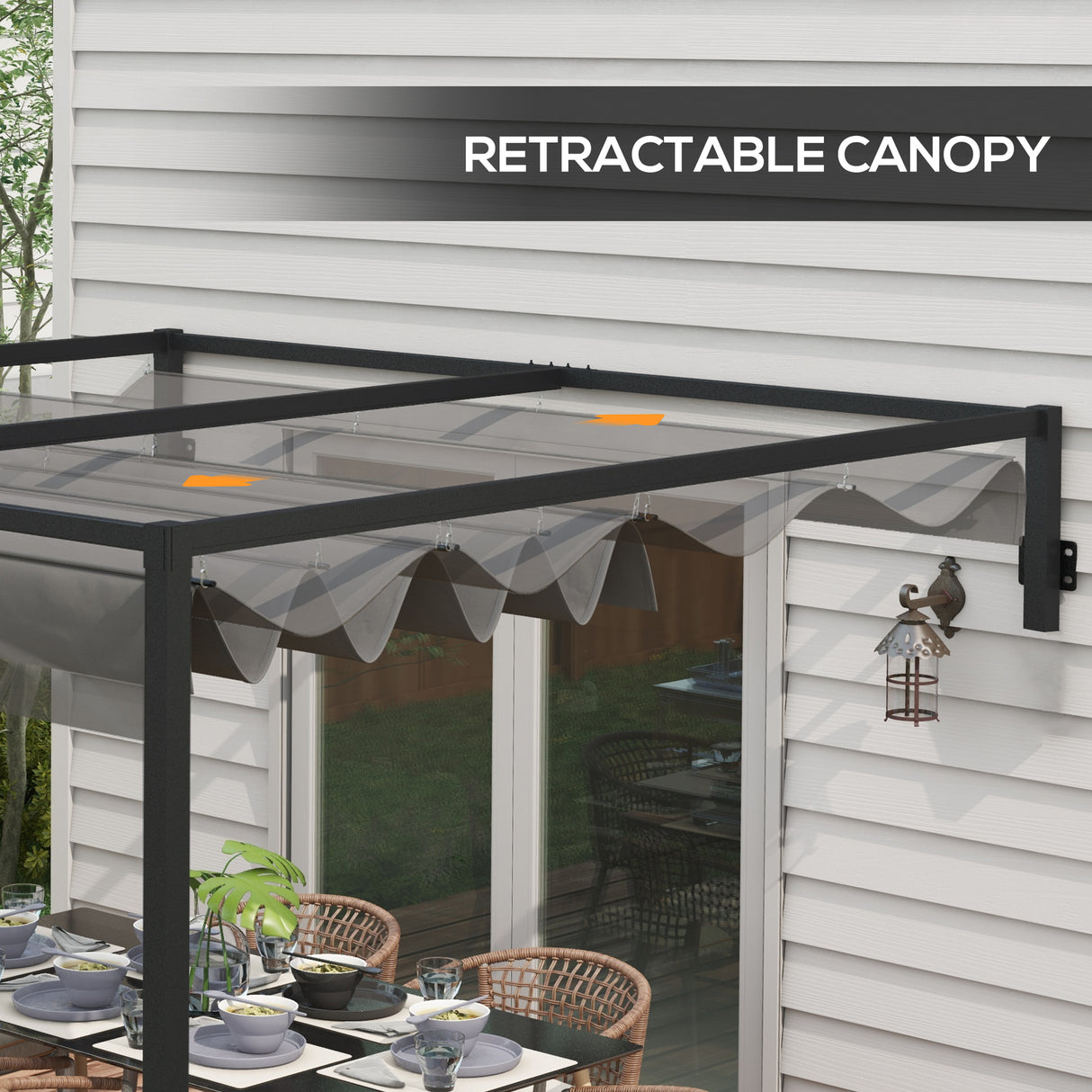 Steel Pergola With Retractable Canopy 397cm Width x 297cm Depth - Velmora