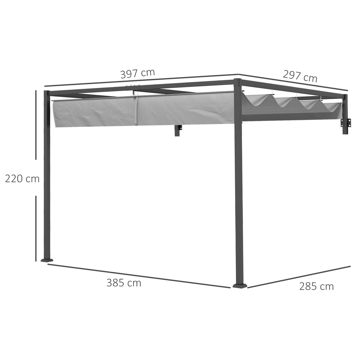 Steel Pergola With Retractable Canopy 397cm Width x 297cm Depth - Velmora