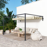 Steel Pergola With Retractable Canopy 397cm Width x 297cm Depth - Velmora