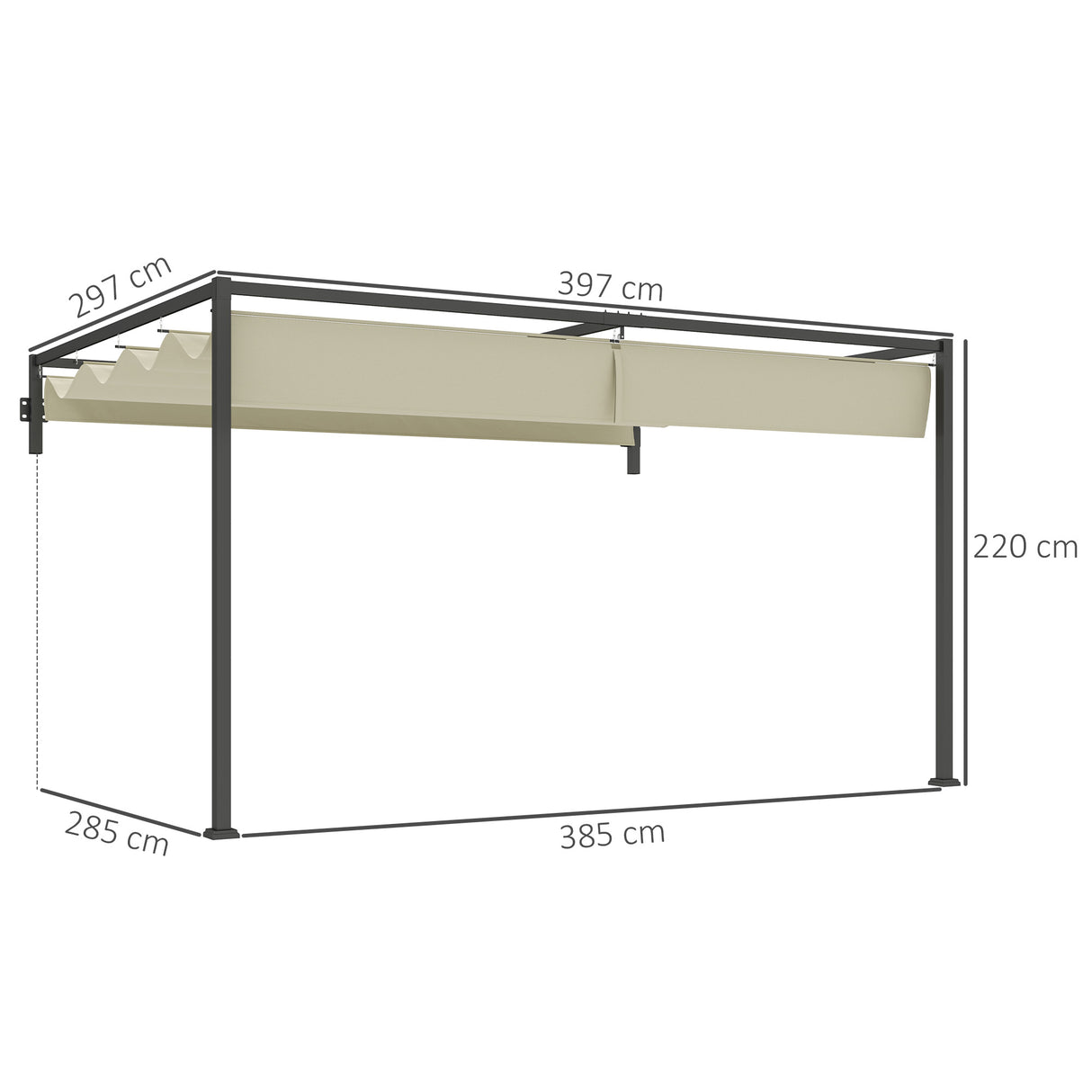 Steel Pergola With Retractable Canopy 397cm Width x 297cm Depth - Velmora