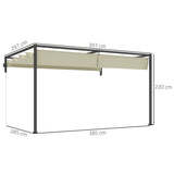 Steel Pergola With Retractable Canopy 397cm Width x 297cm Depth - Velmora