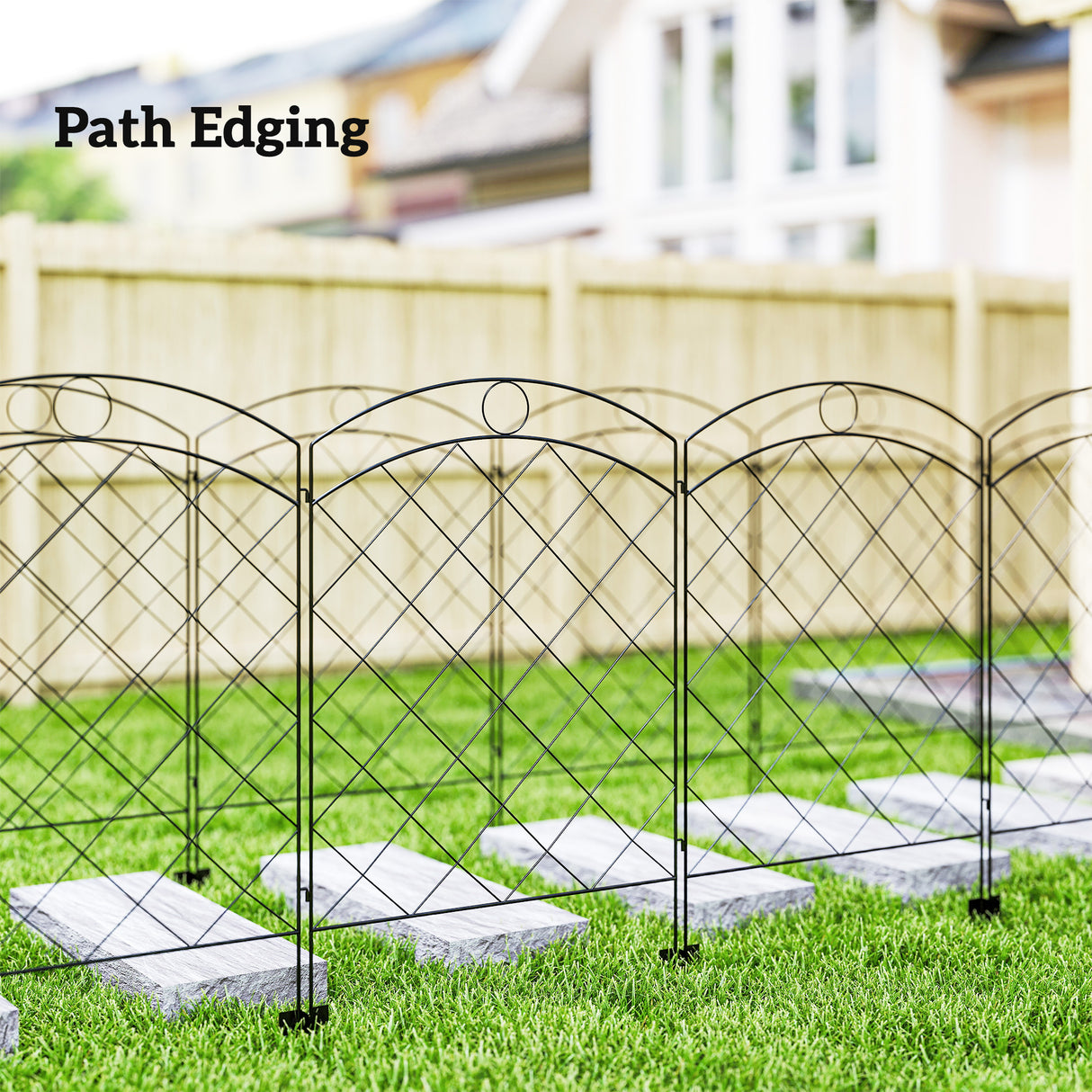 Steel Picket Garden Fence Panels 348cm Wide in Set Of 4 - Velmora