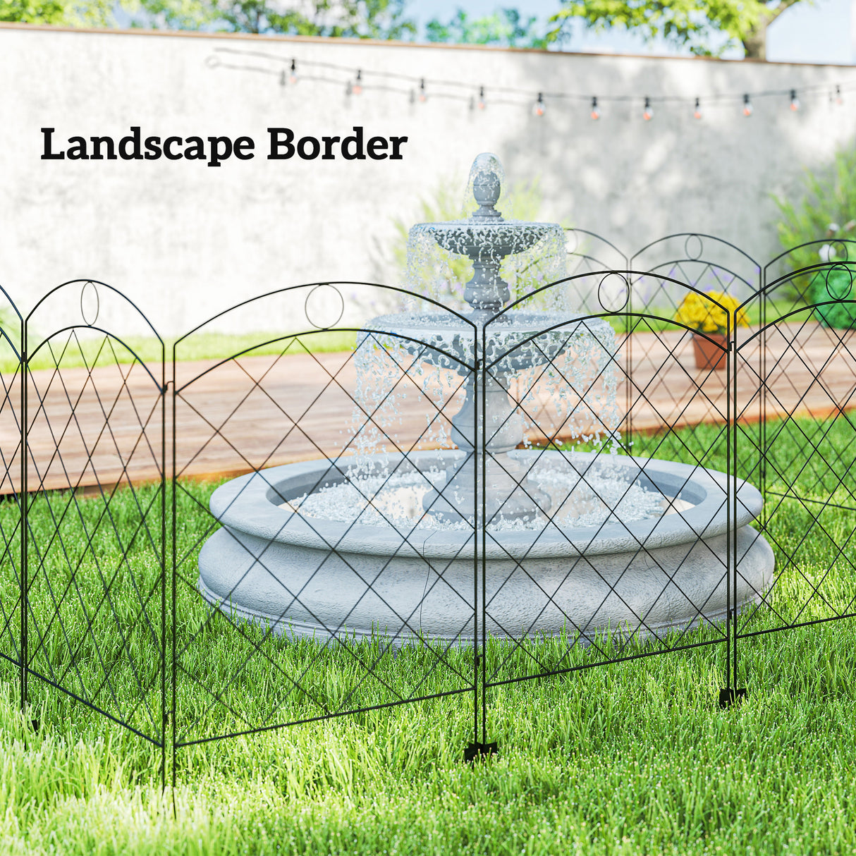 Steel Picket Garden Fence Panels 348cm Wide in Set Of 4 - Velmora