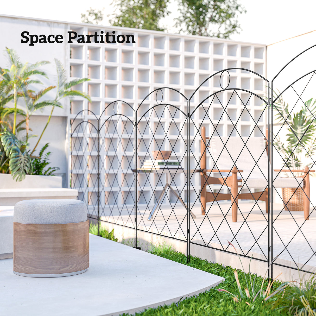 Steel Picket Garden Fence Panels 348cm Wide in Set Of 4 - Velmora