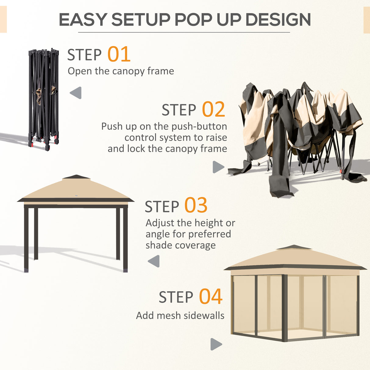 Steel Pop Up Gazebo Height Adjustable Shelter 326cm Width x 326cm Depth - Velmora