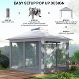 Steel Pop Up Gazebo Height Adjustable Shelter 326cm Width x 326cm Depth - Velmora