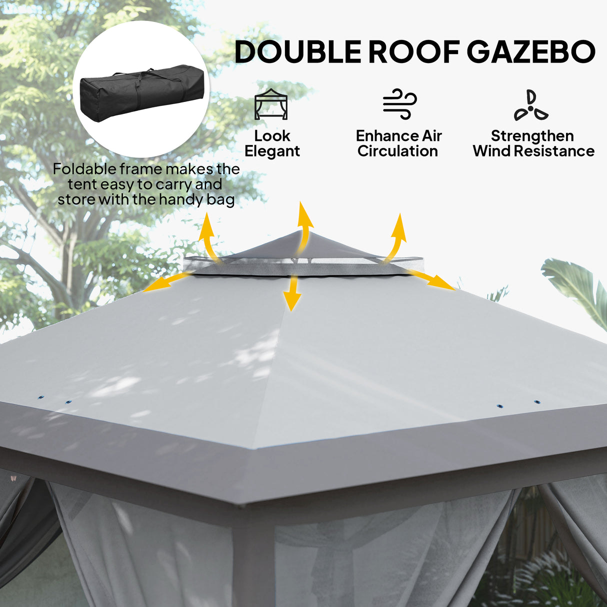 Steel Pop Up Gazebo Height Adjustable Shelter 326cm Width x 326cm Depth - Velmora