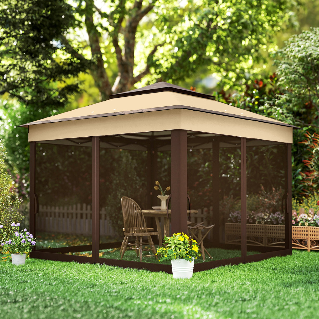 Steel Pop Up Gazebo Height Adjustable Shelter 326cm Width x 326cm Depth - Velmora