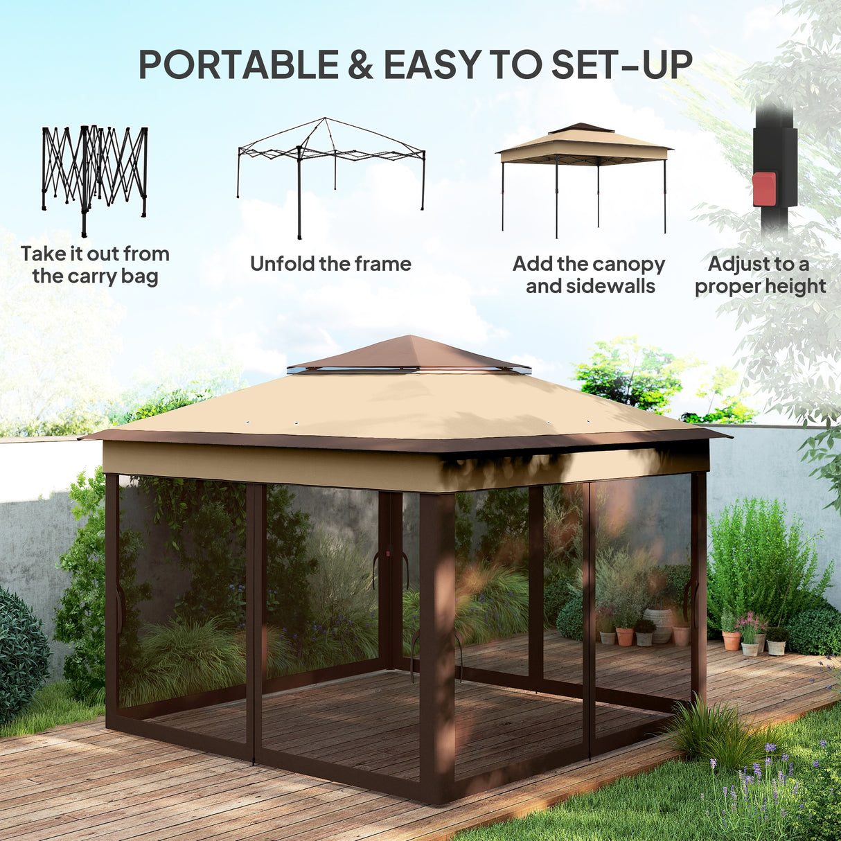 Steel Pop Up Gazebo Height Adjustable Shelter 326cm Width x 326cm Depth - Velmora
