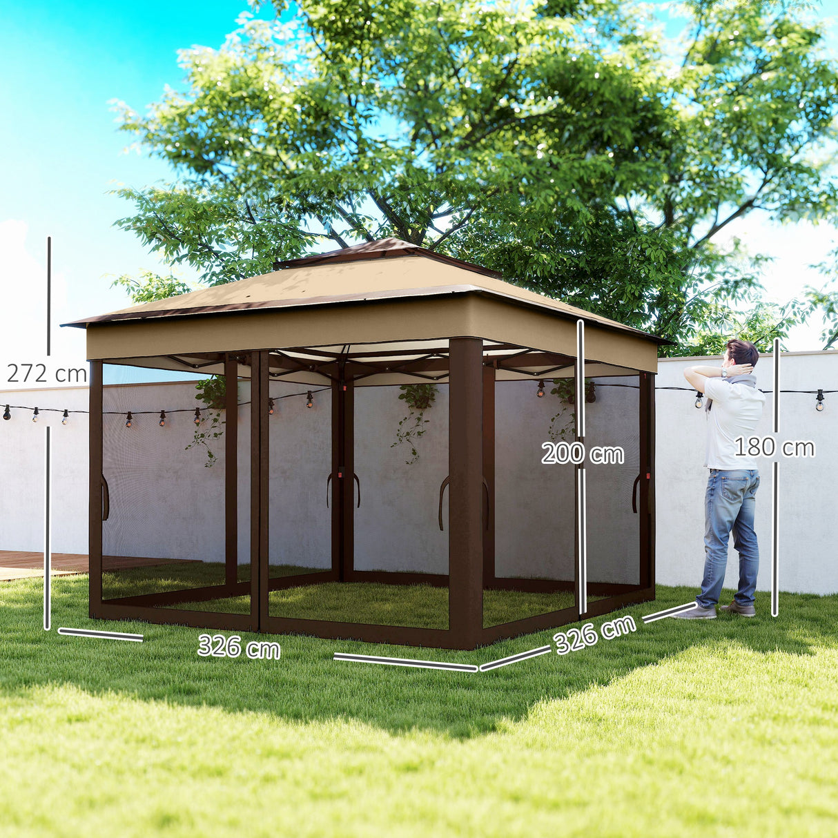 Steel Pop Up Gazebo Height Adjustable Shelter 326cm Width x 326cm Depth - Velmora