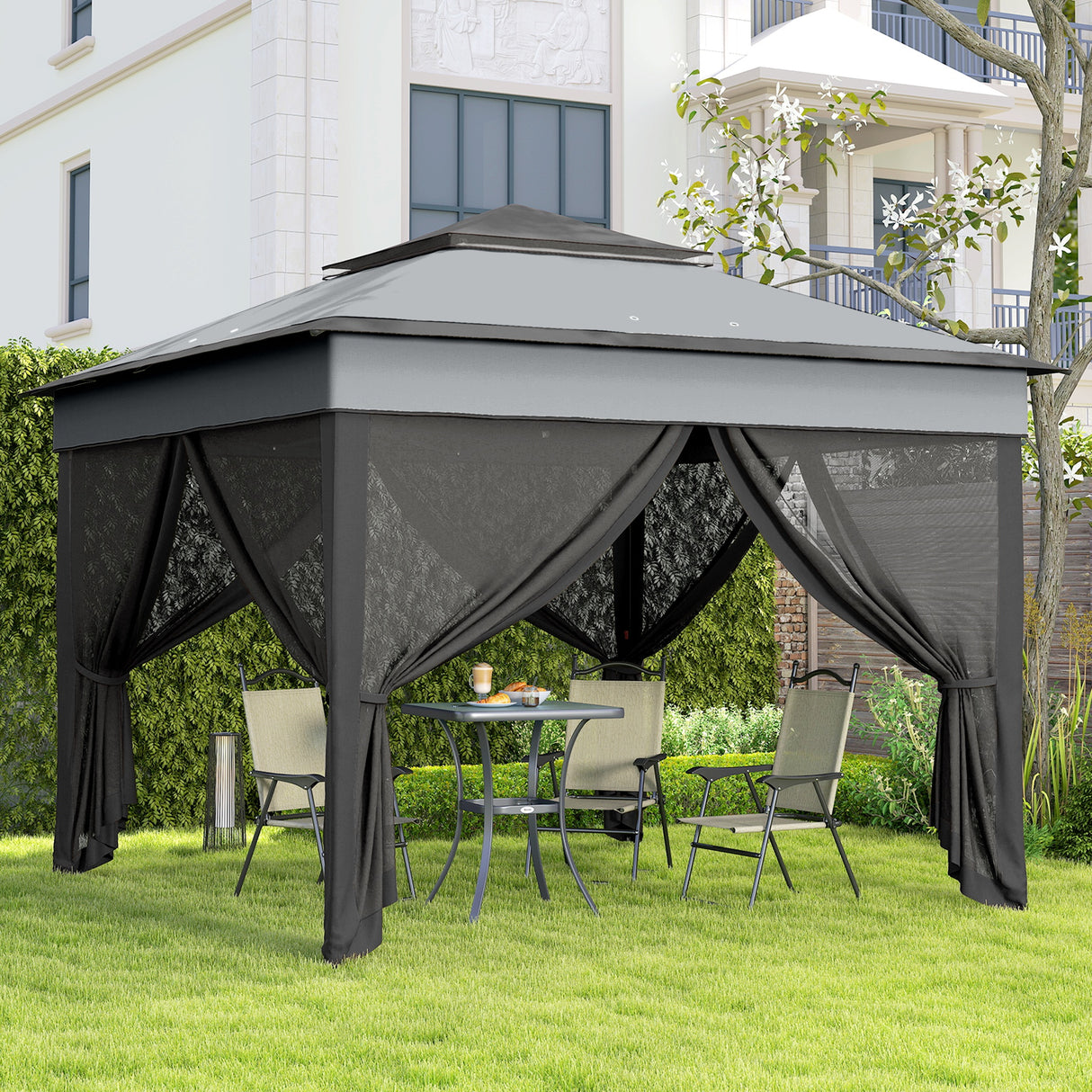 Steel Pop Up Gazebo Height Adjustable Shelter 326cm Width x 326cm Depth - Velmora