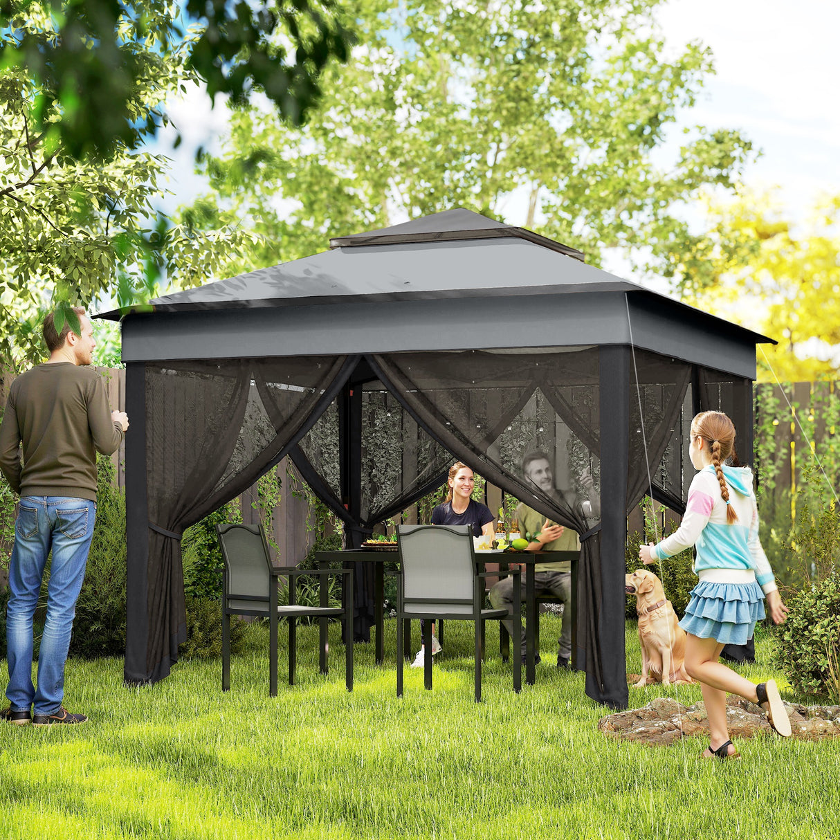 Steel Pop Up Gazebo Height Adjustable Shelter 326cm Width x 326cm Depth - Velmora