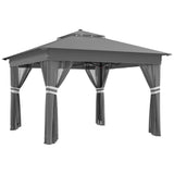 Steel Pop Up Gazebo Party Tent 336cm Width x 336cm Depth With Solar Powered LED Lights - Velmora