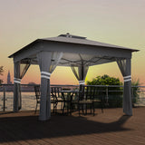 Steel Pop Up Gazebo Party Tent 336cm Width x 336cm Depth With Solar Powered LED Lights - Velmora