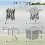 Steel Pop Up Gazebo Party Tent 336cm Width x 336cm Depth With Solar Powered LED Lights - Velmora