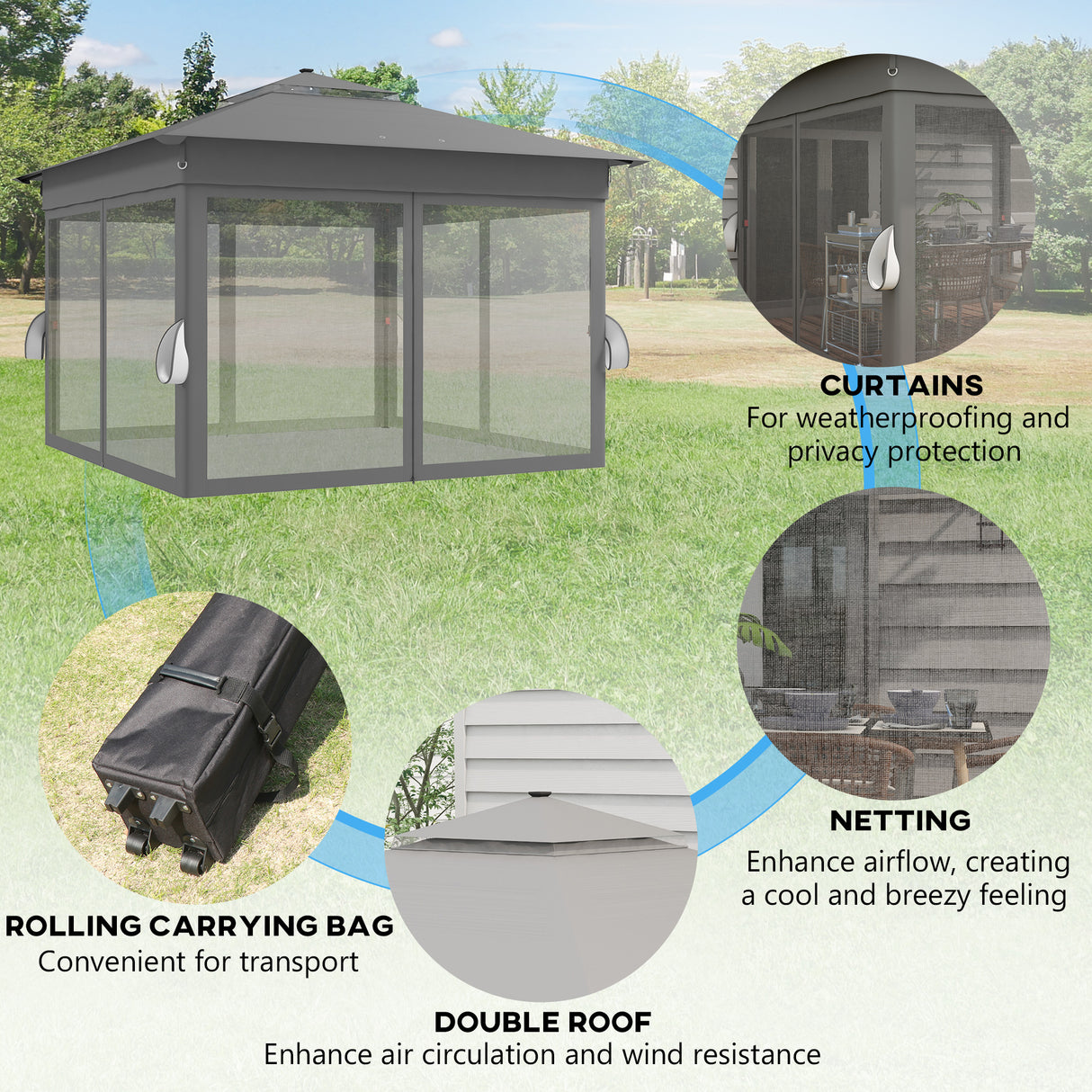 Steel Pop Up Gazebo Party Tent 336cm Width x 336cm Depth With Solar Powered LED Lights - Velmora