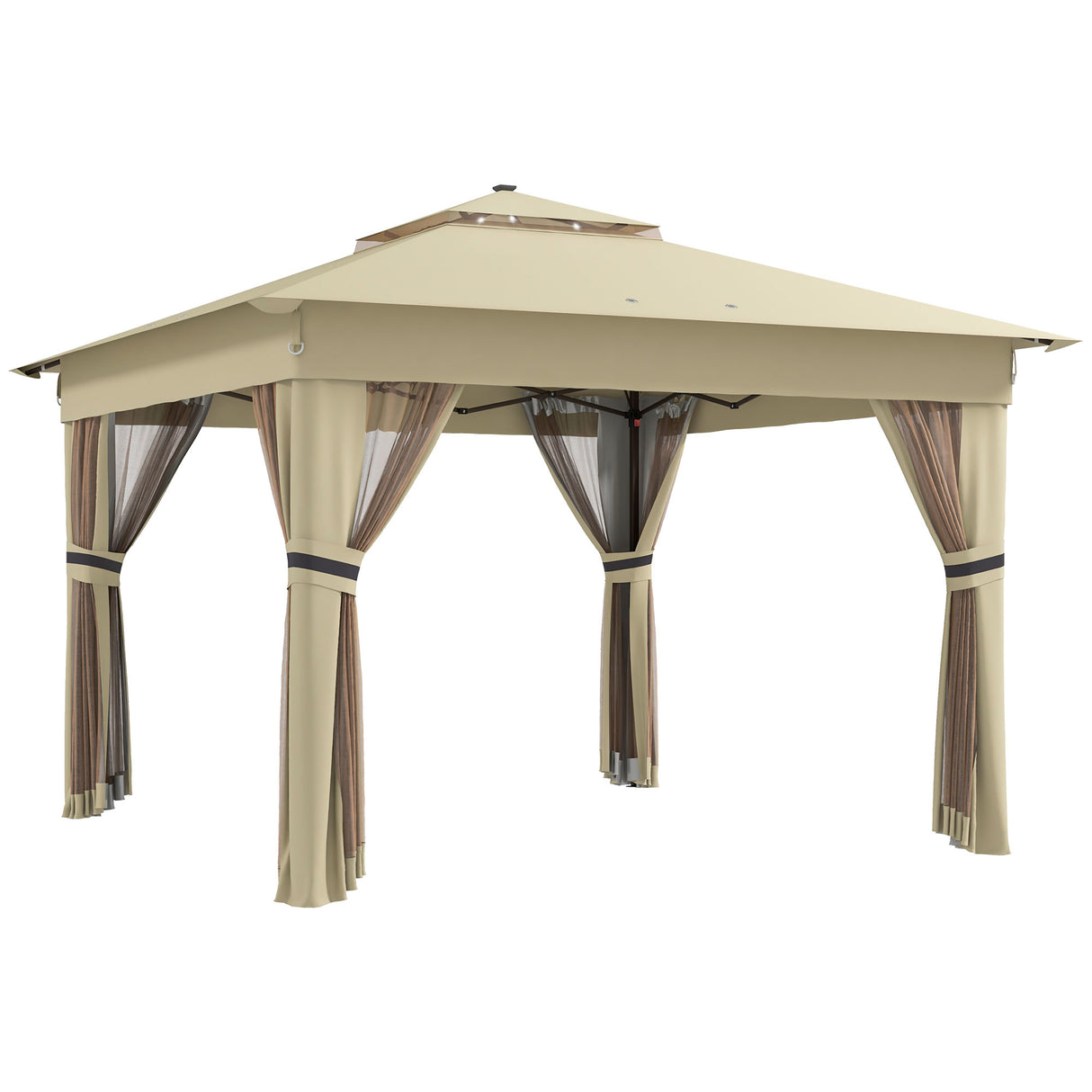 Steel Pop Up Gazebo Party Tent 336cm Width x 336cm Depth With Solar Powered LED Lights - Velmora
