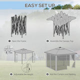 Steel Pop Up Gazebo Party Tent 336cm Width x 336cm Depth With Solar Powered LED Lights - Velmora