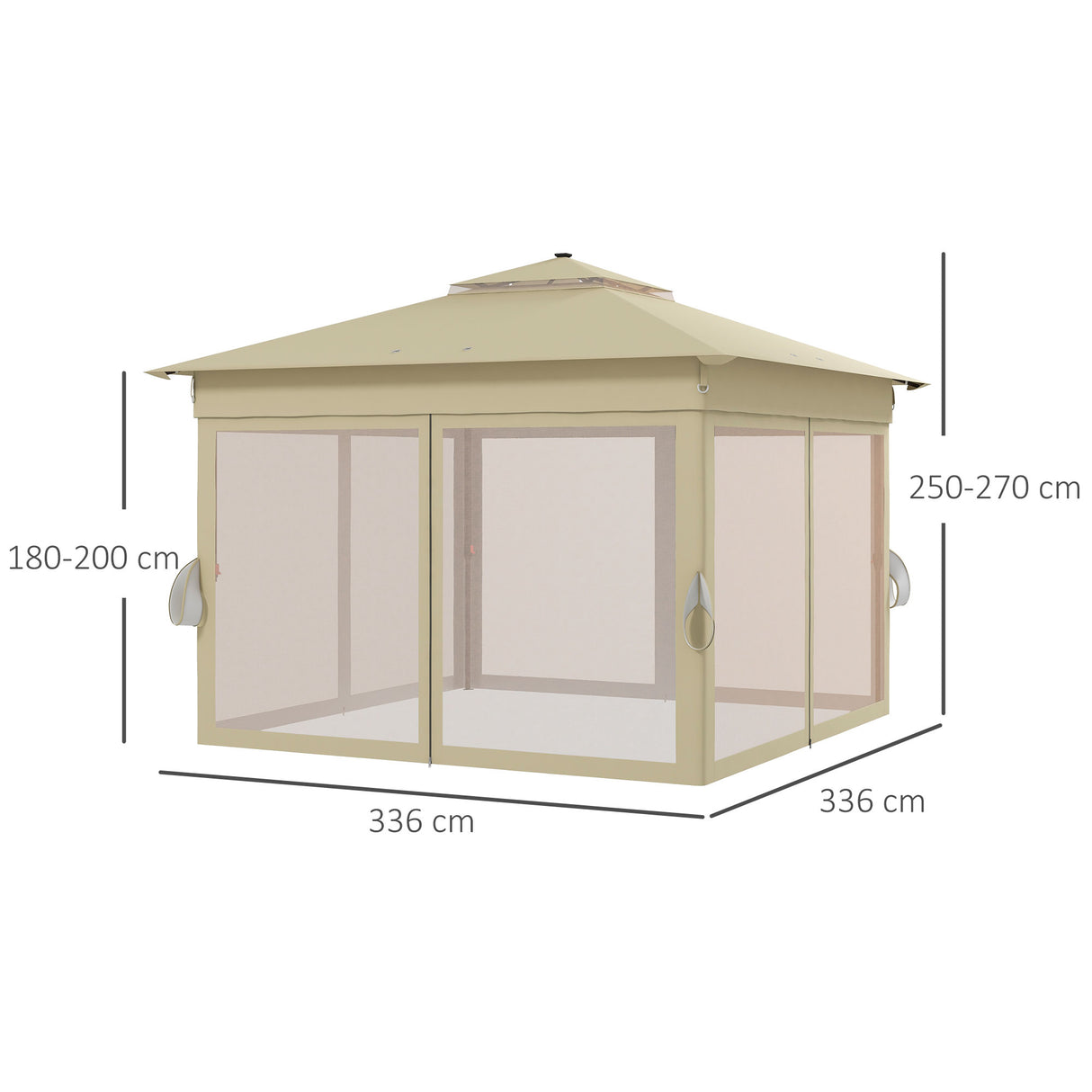 Steel Pop Up Gazebo Party Tent 336cm Width x 336cm Depth With Solar Powered LED Lights - Velmora