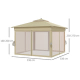 Steel Pop Up Gazebo Party Tent 336cm Width x 336cm Depth With Solar Powered LED Lights - Velmora