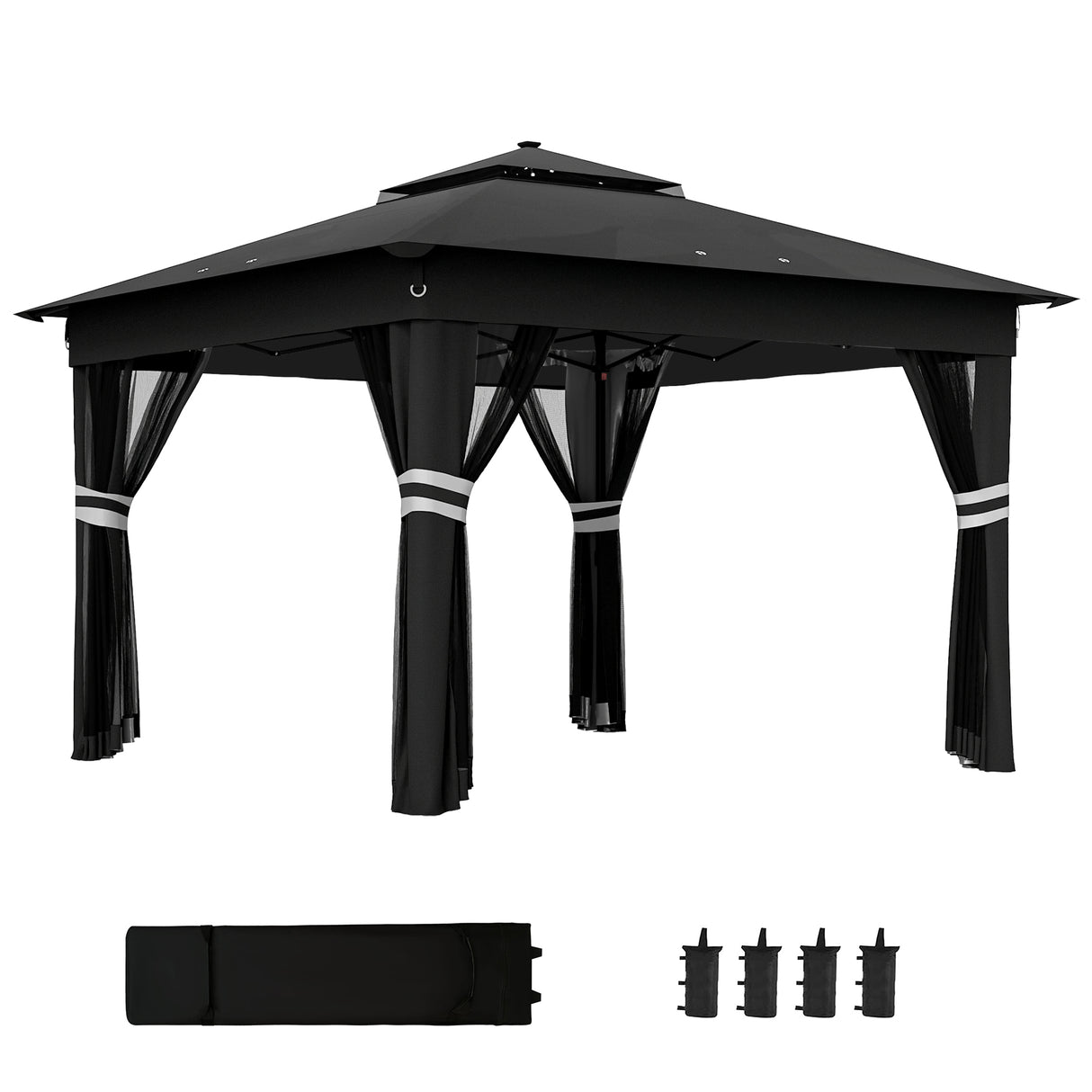 Steel Pop Up Gazebo Party Tent 336cm Width x 336cm Depth With Solar Powered LED Lights - Velmora