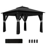 Steel Pop Up Gazebo Party Tent 336cm Width x 336cm Depth With Solar Powered LED Lights - Velmora