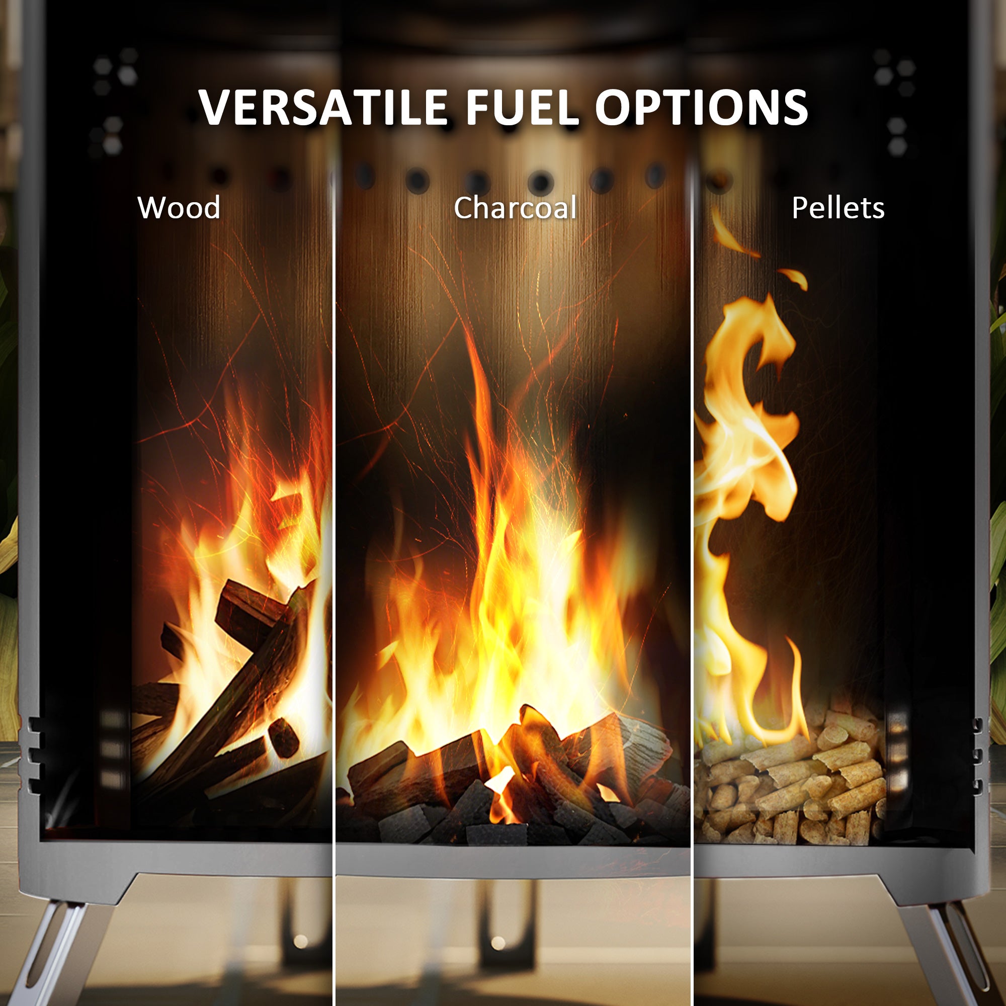 Steel Portable Wood Burning Smokeless Fire Pit With Poker - Velmora