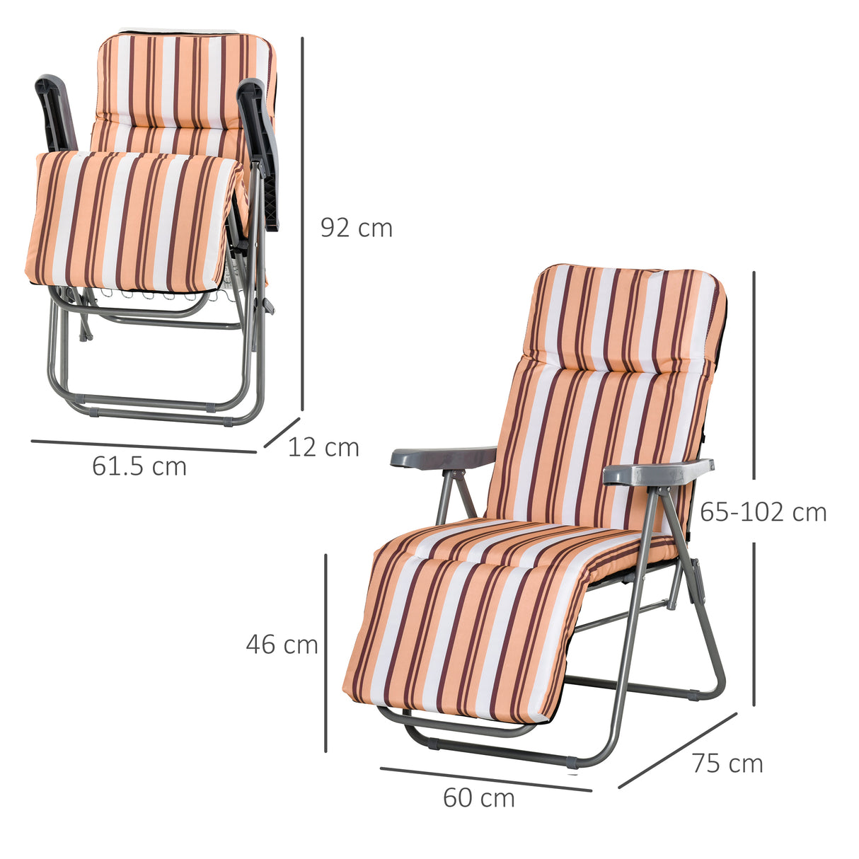 Steel Reclining Garden Sum Lounger Armchair in Set of 2 - Velmora