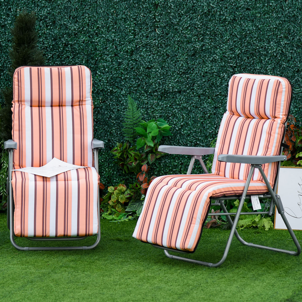 Steel Reclining Garden Sum Lounger Armchair in Set of 2 - Velmora