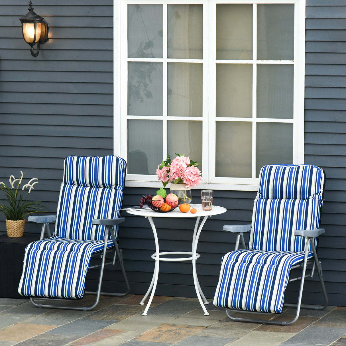 Steel Reclining Garden Sum Lounger Armchair in Set of 2 - Velmora