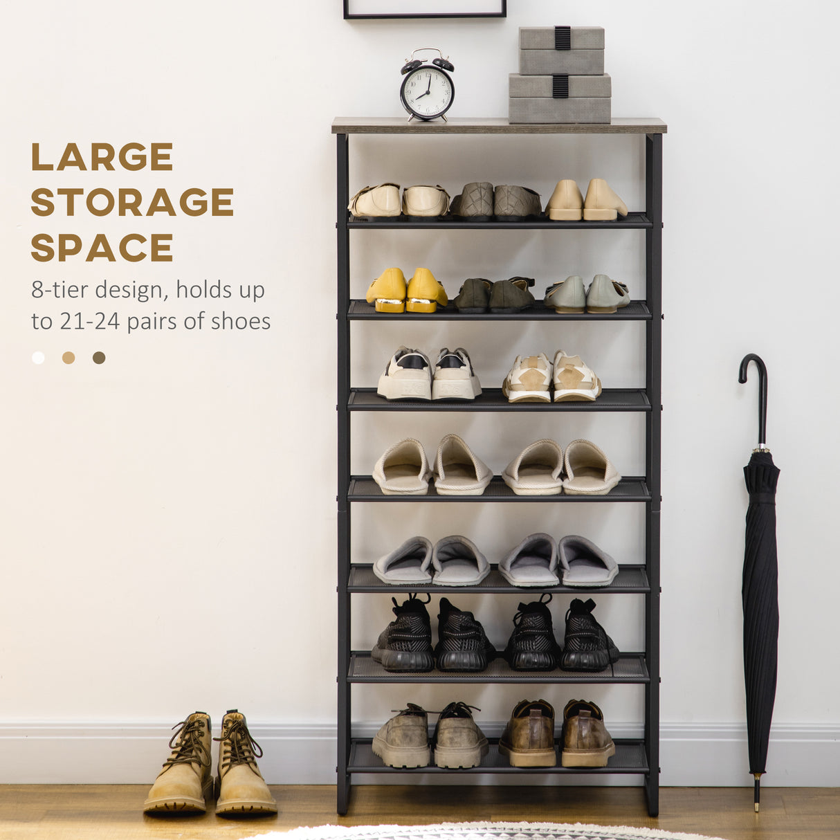 Steel Shoe Rack 60cm Wide 8 Tier - Velmora