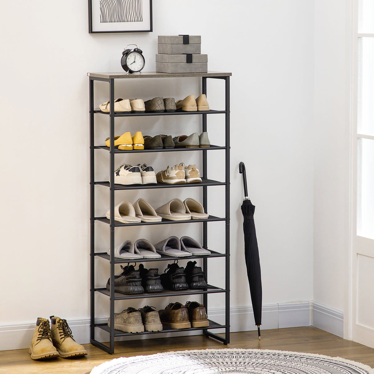 Steel Shoe Rack 60cm Wide 8 Tier - Velmora