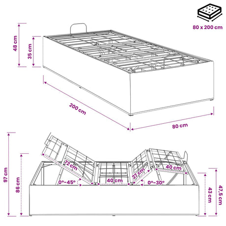 Steel Single Bed 80cm Wide Electric Adjustable - Vantage Home