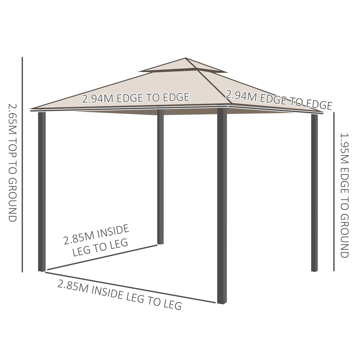 Steel Softtop Gazebo 294cm Width x 294cm Depth With Mosquito Netting - Velmora