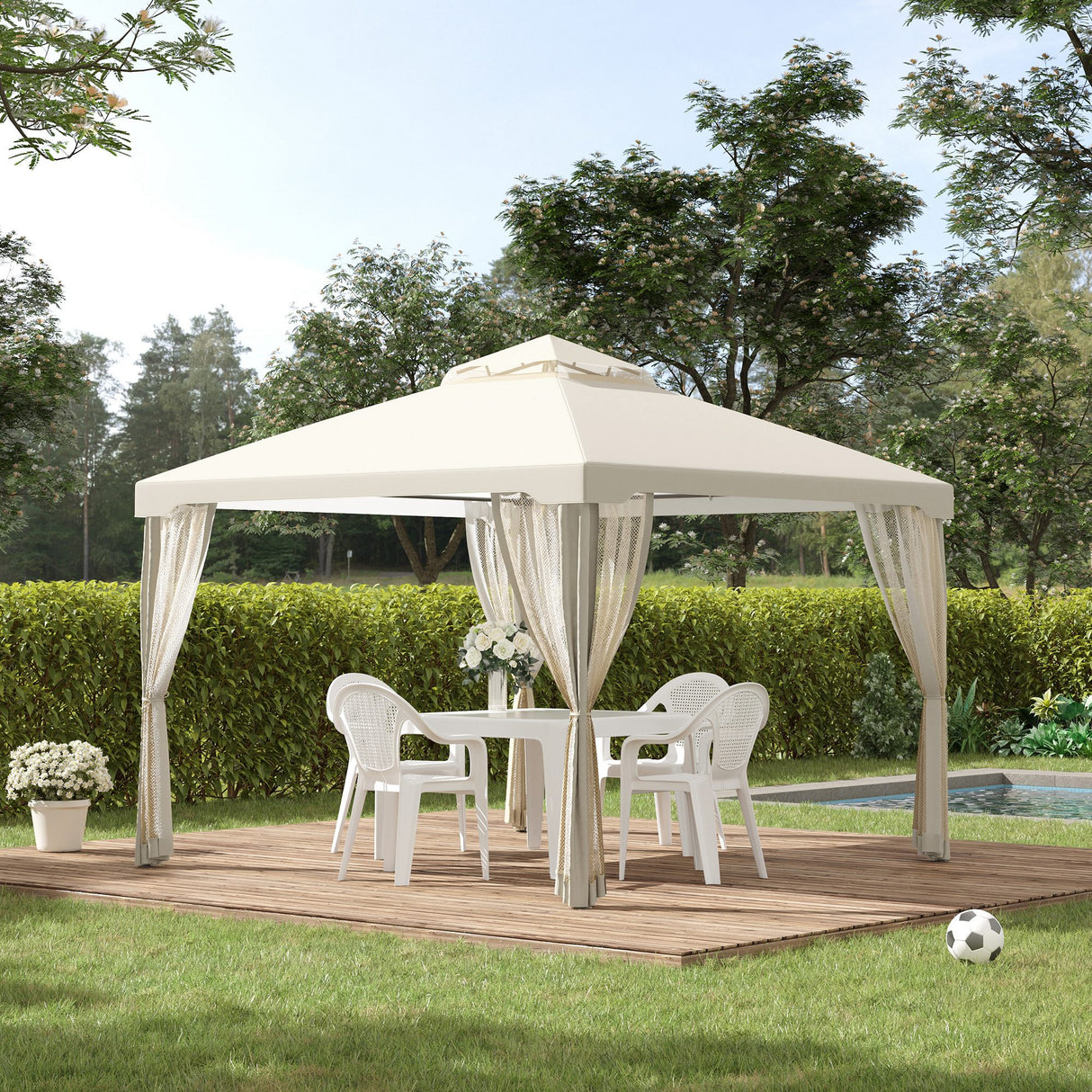 Steel Softtop Gazebo 294cm Width x 294cm Depth With Mosquito Netting - Velmora