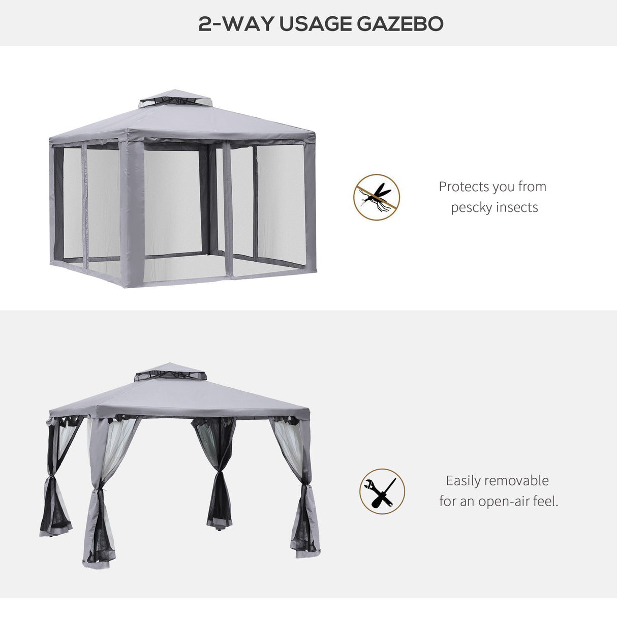 Steel Softtop Gazebo 294cm Width x 294cm Depth With Mosquito Netting - Velmora