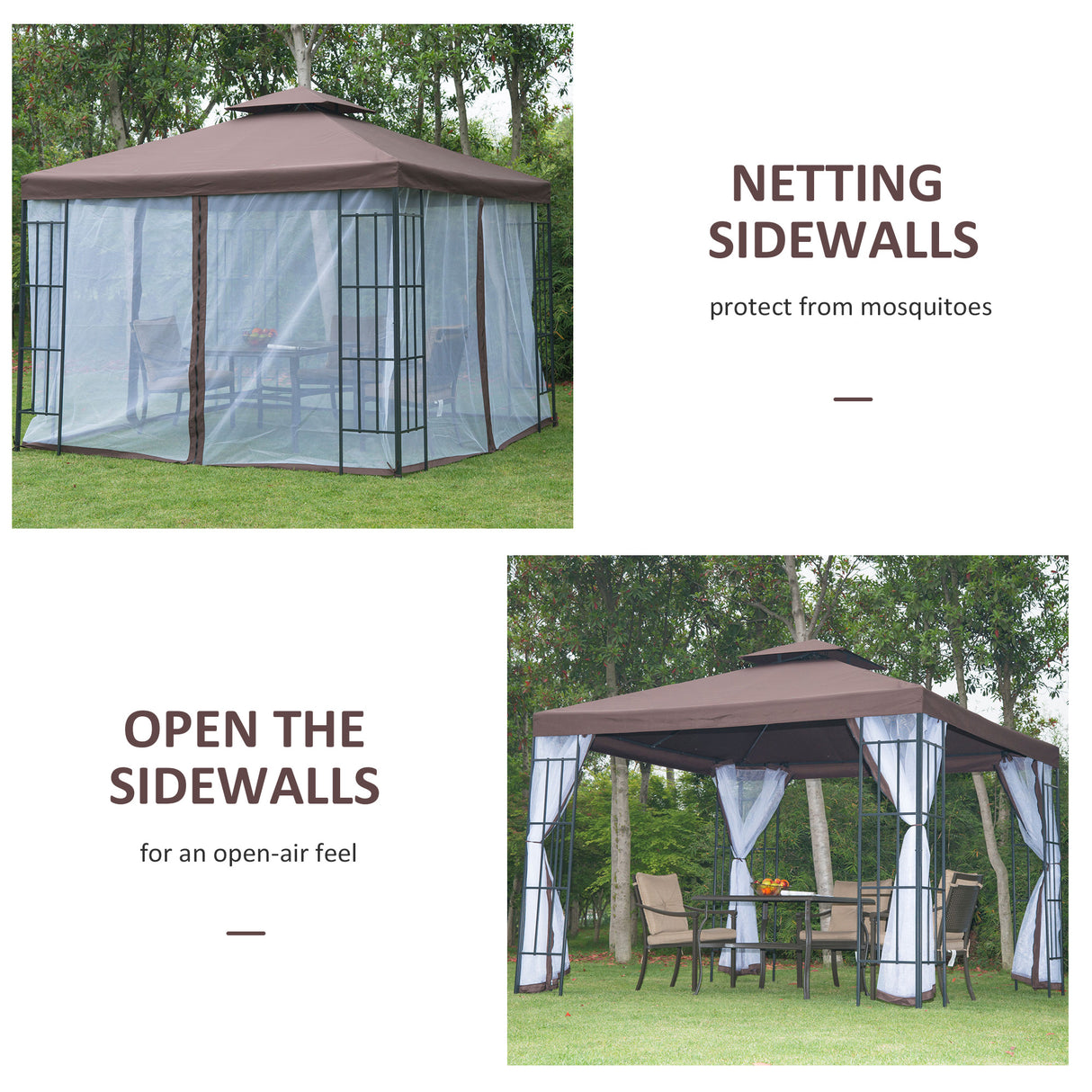 Steel Softtop Gazebo 297cm Width x 297cm Depth With Mosquito Netting - Velmora