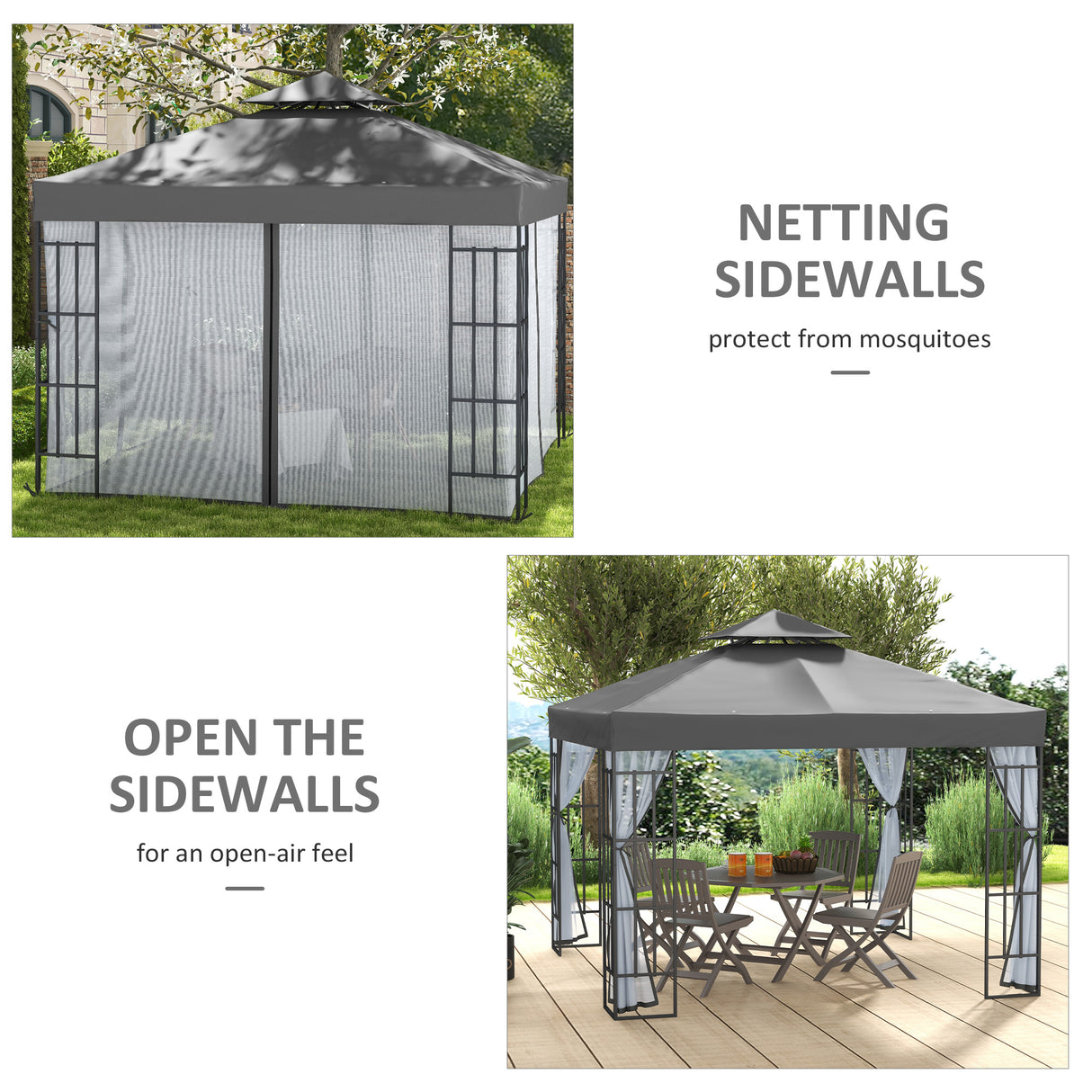 Steel Softtop Gazebo 297cm Width x 297cm Depth With Mosquito Netting - Velmora