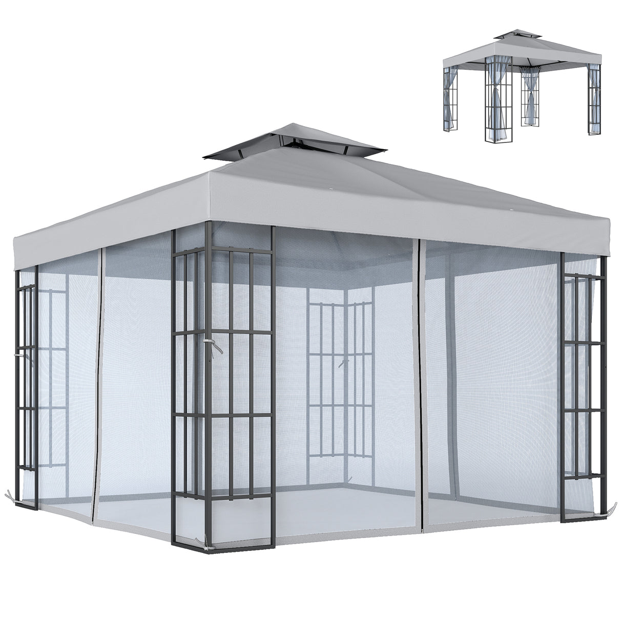 Steel Softtop Gazebo 297cm Width x 297cm Depth With Mosquito Netting - Velmora