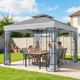 Steel Softtop Gazebo 297cm Width x 297cm Depth With Mosquito Netting - Velmora