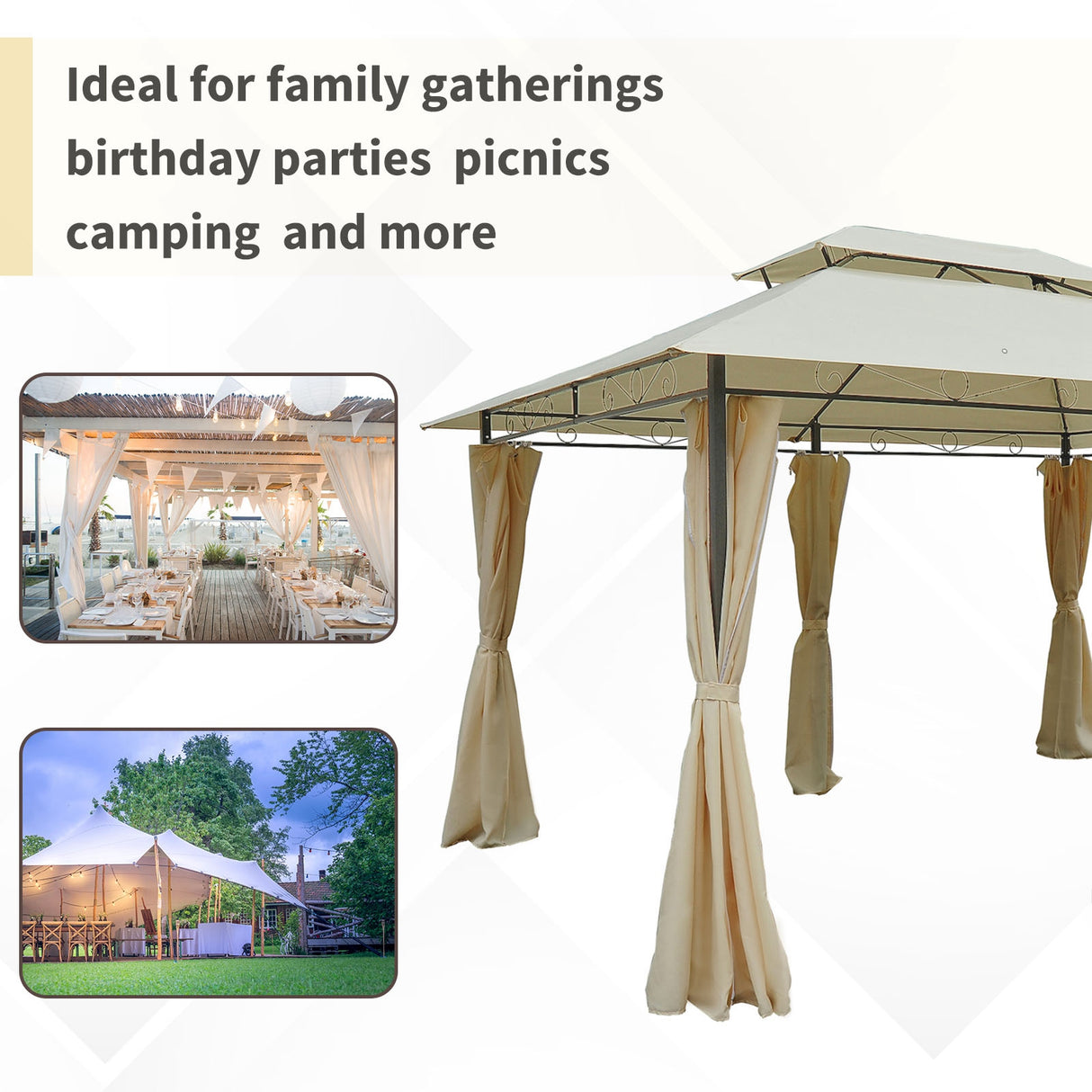 Steel Softtop Gazebo 400cm Width x 300cm Depth With Curtains - Velmora